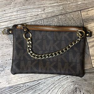 Michael Kors Monogram Gold Chain Clutch